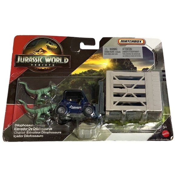 Matchbox Jurassic World Rebirth  Dilophosaurus Lifter Set With Trailer Dinosaurs - Picture 1 of 5